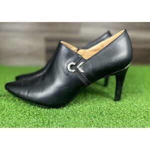 CALVIN‎ KLEIN Jennavie High Heel Booties Shooties Black Faux Leather Size 7.5